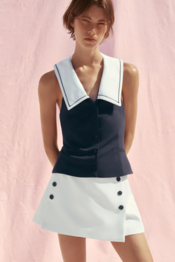 ZARA ТОП-ЖИЛЕТ С ДЕКОРАТИВНЫМИ ДЕТАЛЯМИ, МОРСКОЙ ТЕМНО-СИНИЙ