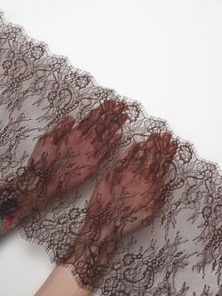 Кружево шантильи темный шоколад неэластичное ширина 22 см купон 2.9 м