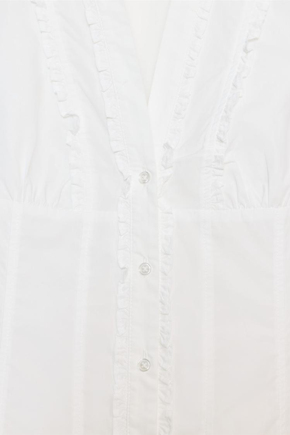 ZARA РУБАШКА ИЗ ПОПЛИНА С ВОЛАНАМИ, БЕЛЫЙ