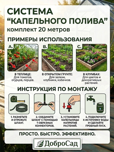 Система капельного полива растений 20 м ДоброСад BD181-3