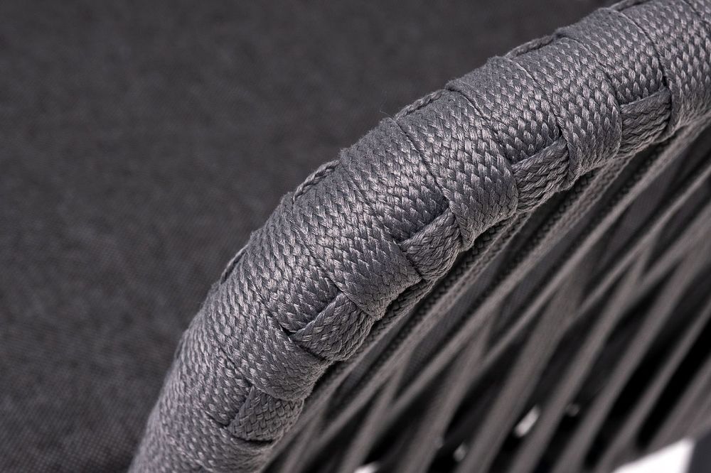 "Бордо" стул плетеный из роупа, каркас алюминий темно-серый (RAL7024) муар, роуп серый 15мм, ткань темно-серая 027
