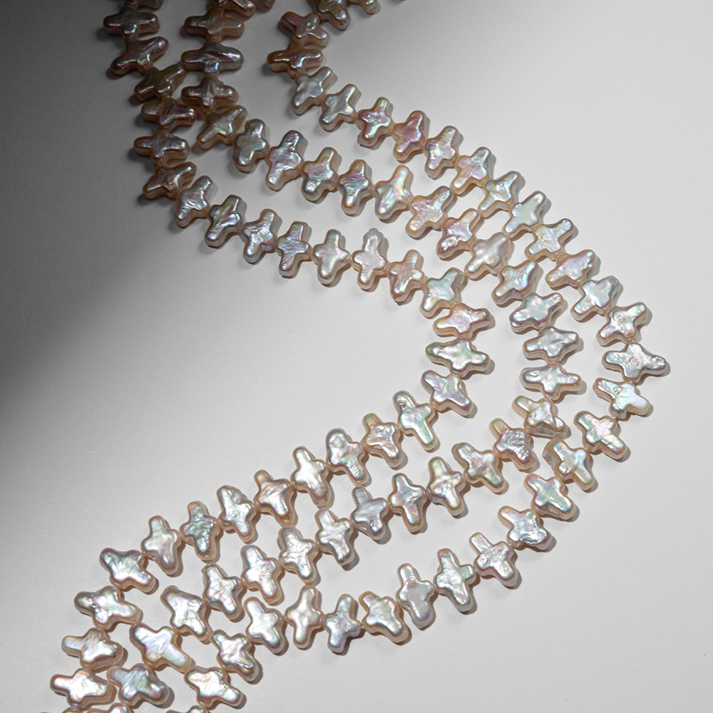 Жемчуг культивированный барочный белый "Крестик", поперечное отверстие, 14*9мм