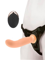 Женский вибрострапон со съемной насадкой и пультом ДУ (Цвет: телесный с черным)
