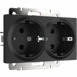 Розетка двойная с заземлением (черный матовый)