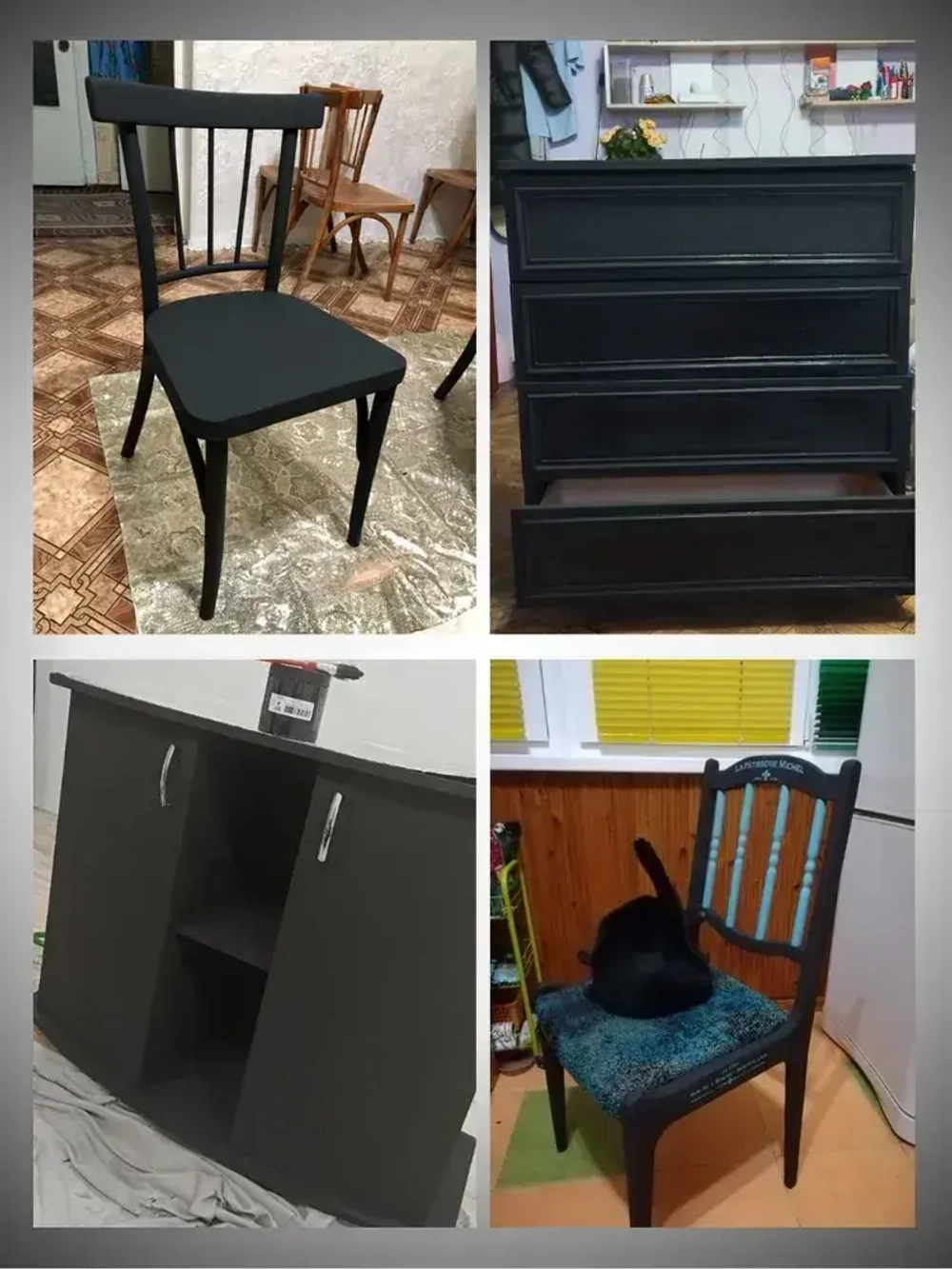 Краска для мебели и декора меловая РЕМАКОР без запаха, матовая быстросохнущая, для кухни дверей дерева, для окраски обоев стен и потолков, цвет Чёрный графит, 800 гр.