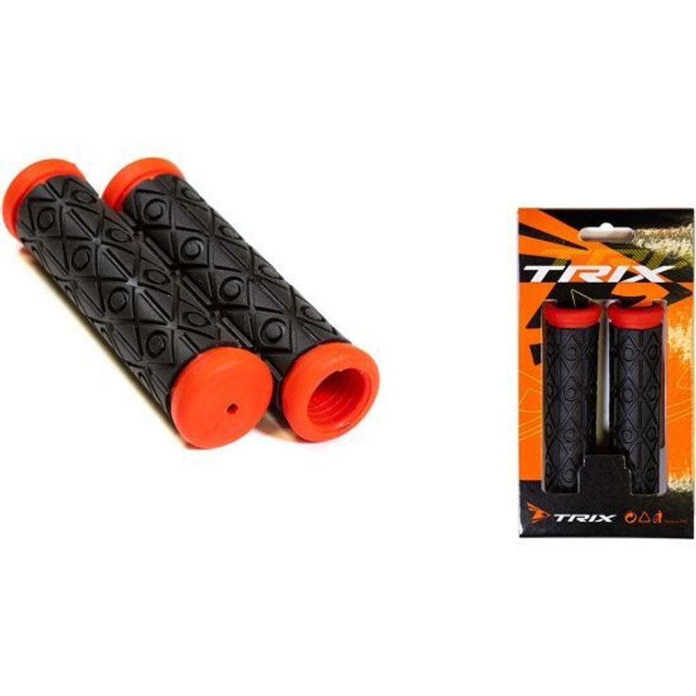 Грипсы TRIX, резиновые, 120мм, 2-х компонентные, черные с красным кантом(100)