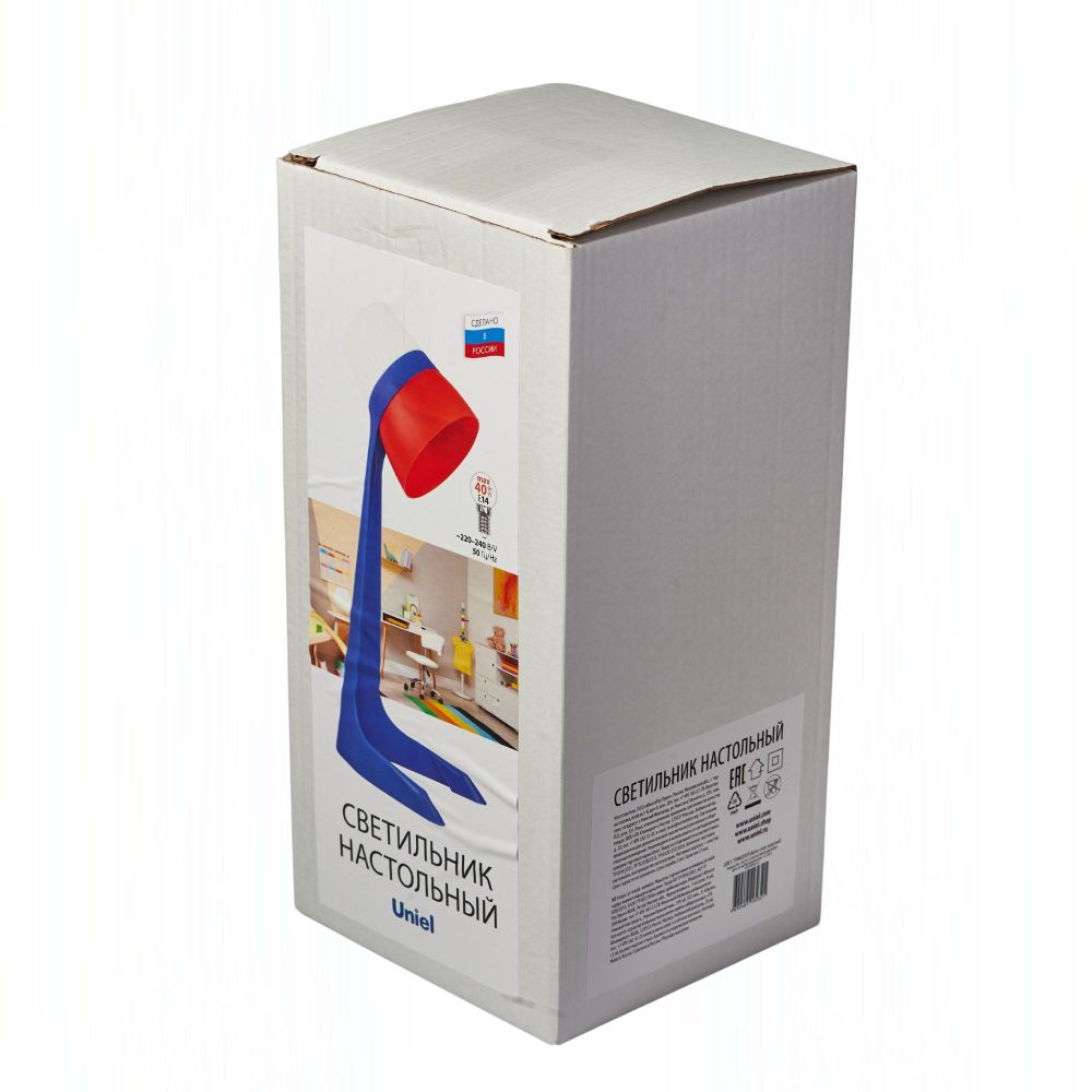 ULO-K22 D-E14-A WHITE-BLUE-RED Светильник настольный. 40W. Цоколь E14. Механический выключатель. Триколор. ТМ Uniel