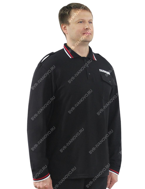 Рубашка Поло Полиция цв.Чёрный (длинный рукав)