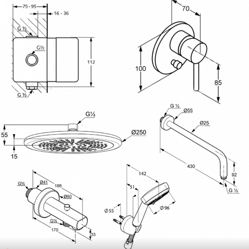 Комплект для душа и ванной скрытого монтажа KLUDI BOZZ с изливом 7 в 1