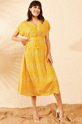 Qadın üçün beli ipli, güllü don, sarı 10091006