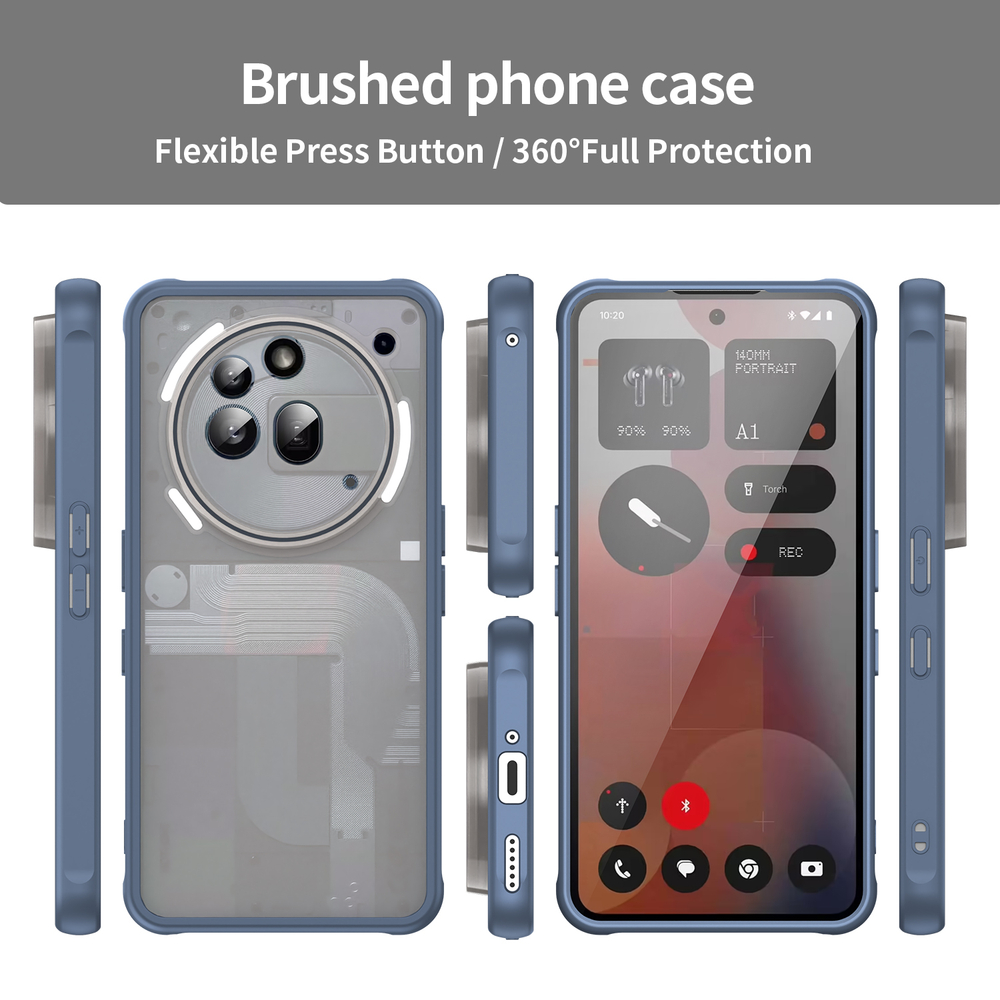 Усиленный чехол для Nothing Phone 3a Pro, синие рамки с матовой прозрачной крышкой