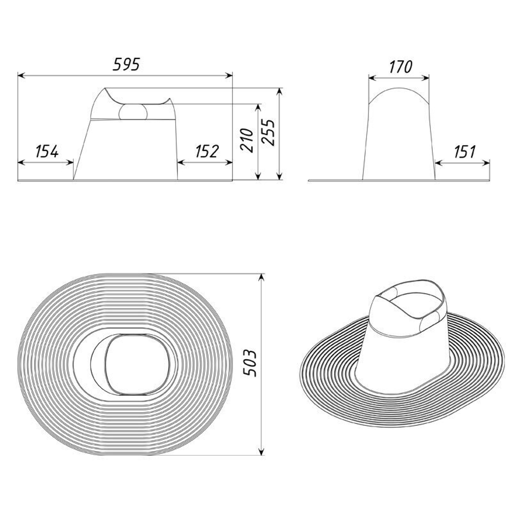 Комплект вентиляции: Вентиляционный выход изолированный D125/160/700 утепленный, проходной элемент для плоской кровли ТП-187, колпак вентиляционный TP D 160 мм, черный