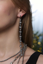 Серьги "Богема" длинные "дорожки"  с цирконами, оттенок серебро