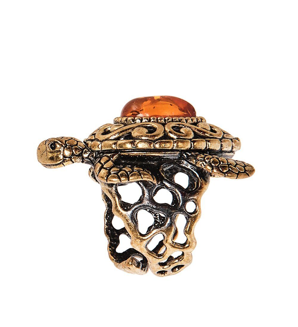 AM-2514 Кольцо «Черепаха Ажурная» (латунь, янтарь)