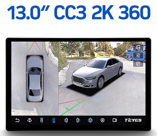Магнитола в отсек 1DIN - Teyes CC3-2K-360 монитор 13" 2K QLED на Android 10, Быстрая, CarPlay, 4G SIM-слот, 4 камеры в комплекте