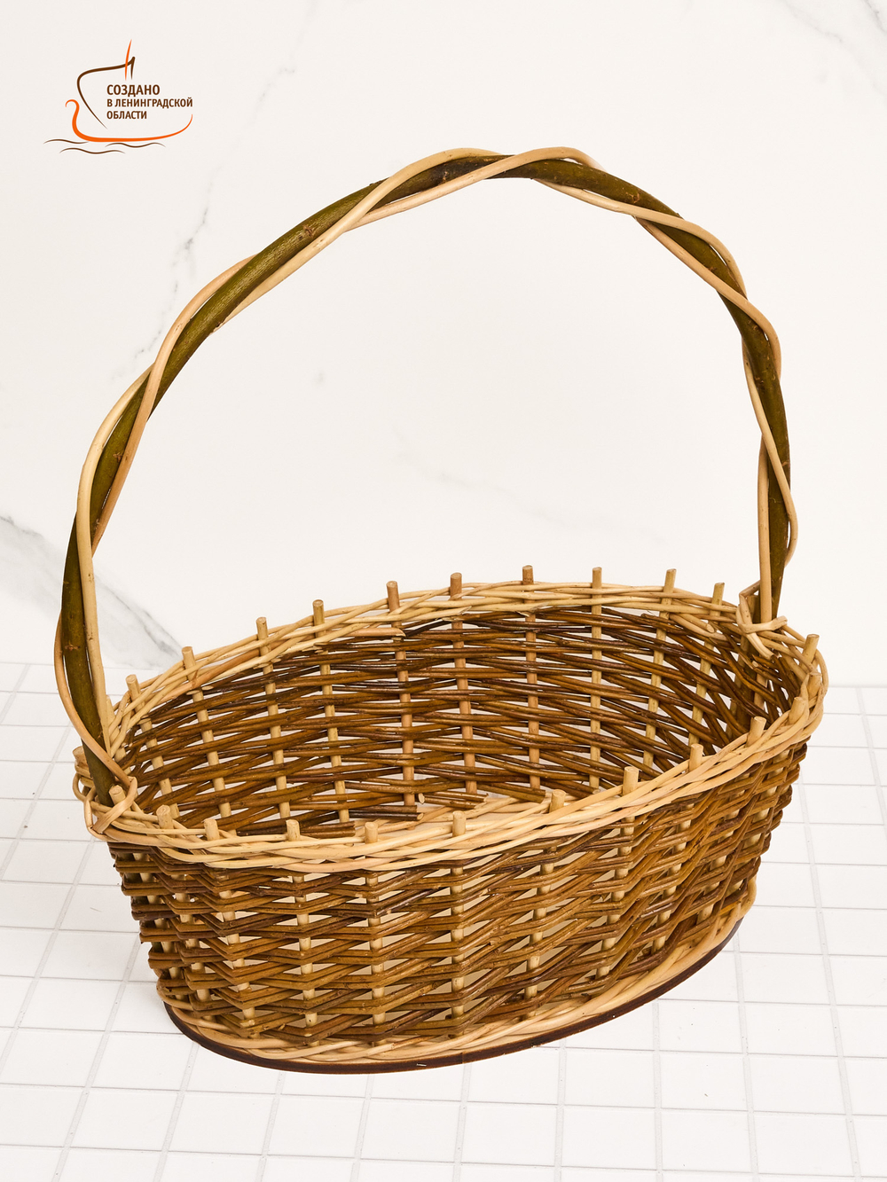 Корзинка овальная подарочная, арт. O380GR, 25х38х12 см, высота с ручкой 40 см