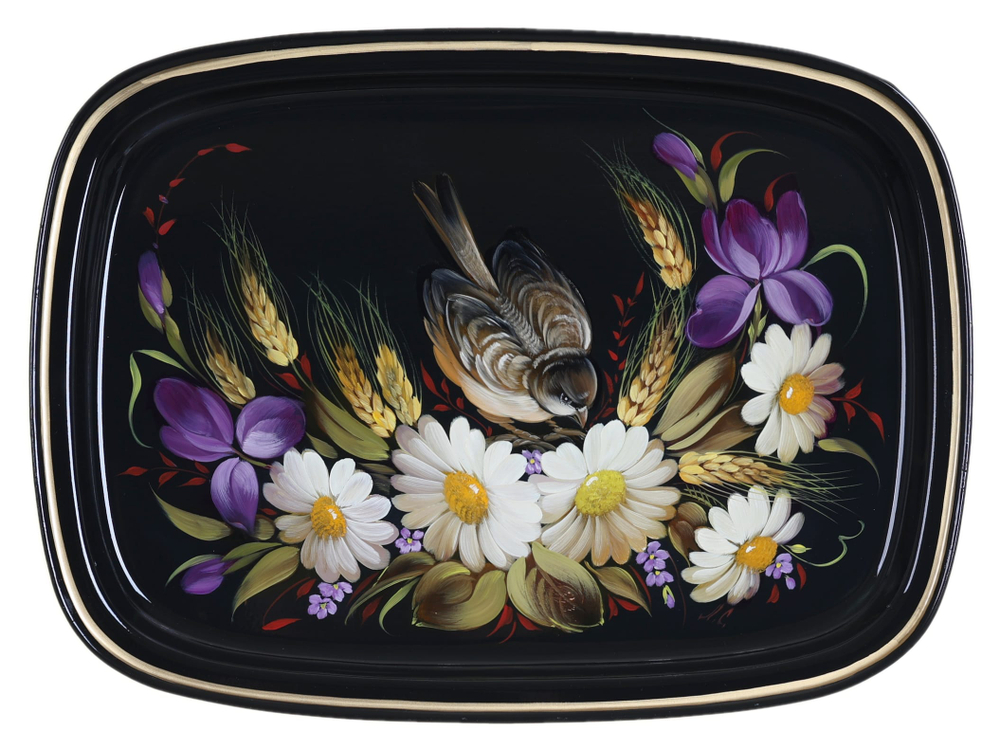 Жостовский поднос декоративный, размер 33х24 см (A12), металлический