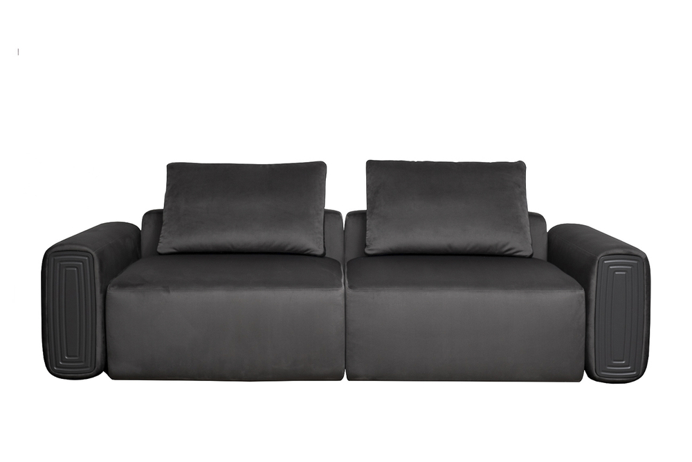 Диван Garda Decor трехместный Турин (Turin)(2 секции) с мех т.серый велюр Colt1003 255*120**68 см