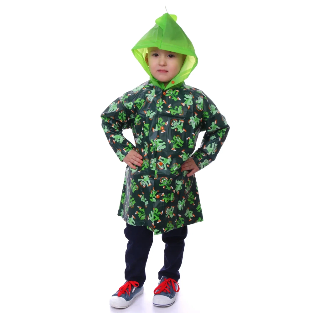 Дождевик-плащ детский «Волшебные звери-Заводной крокодил» с капюшоном, на кнопках, размер M(57*42см) ДоброСад