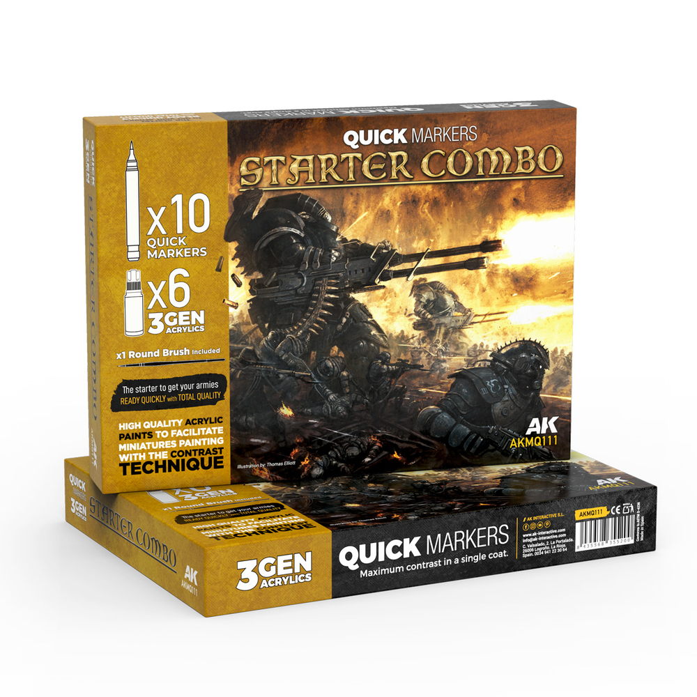 Набор акриловых маркеров AK Interactive Starter Combo: Quick Marker + 3Gen + Free Brush