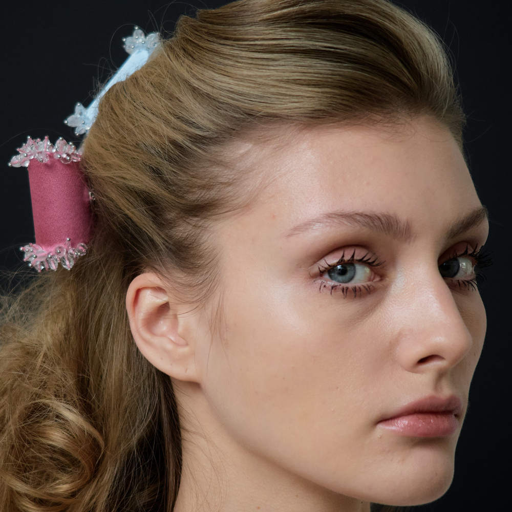 Бант-бабочка S розовый с хрустальным декором