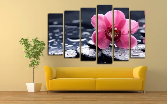 Модульная картина "Орхидея на черных камнях"