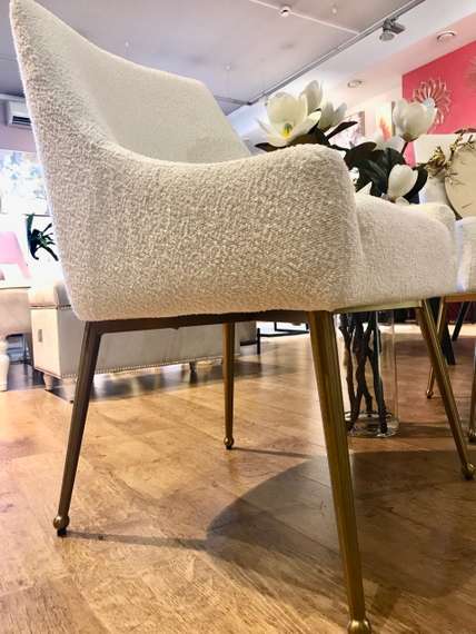 Стул Senna, белое букле с золотыми ножками