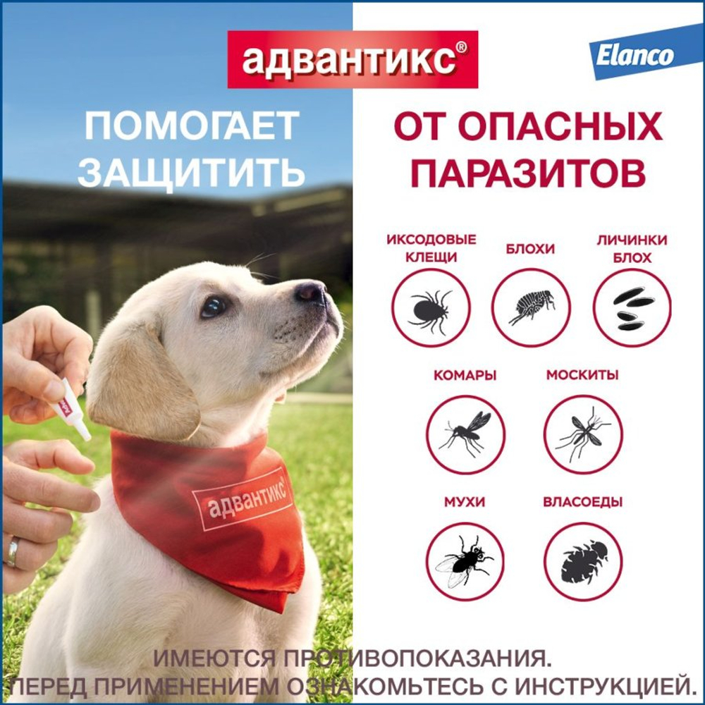 АДВАНТИКС Капли от клещей и блох для собак массой до 10-25 кг (1 пипетка)