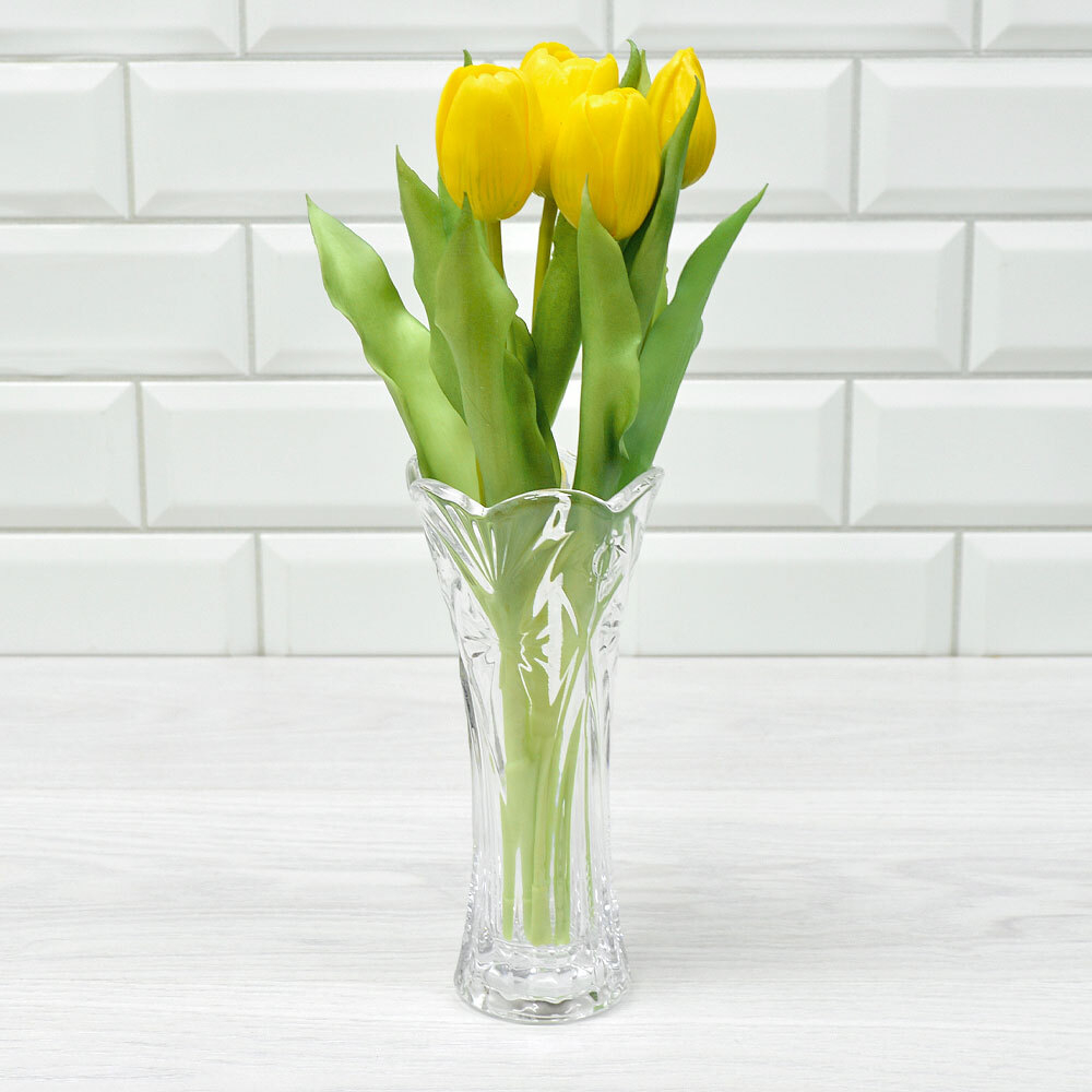 Цветы искусственные Тюльпаны букет 5шт, силикон, цвет желтый