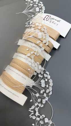 Кружево вышивка на сетке телесная с белым неэластичная ширина 24 см