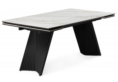 Керамический стол Woodville Вейв 160(220)х89 белый с прожилками gilt white, черный