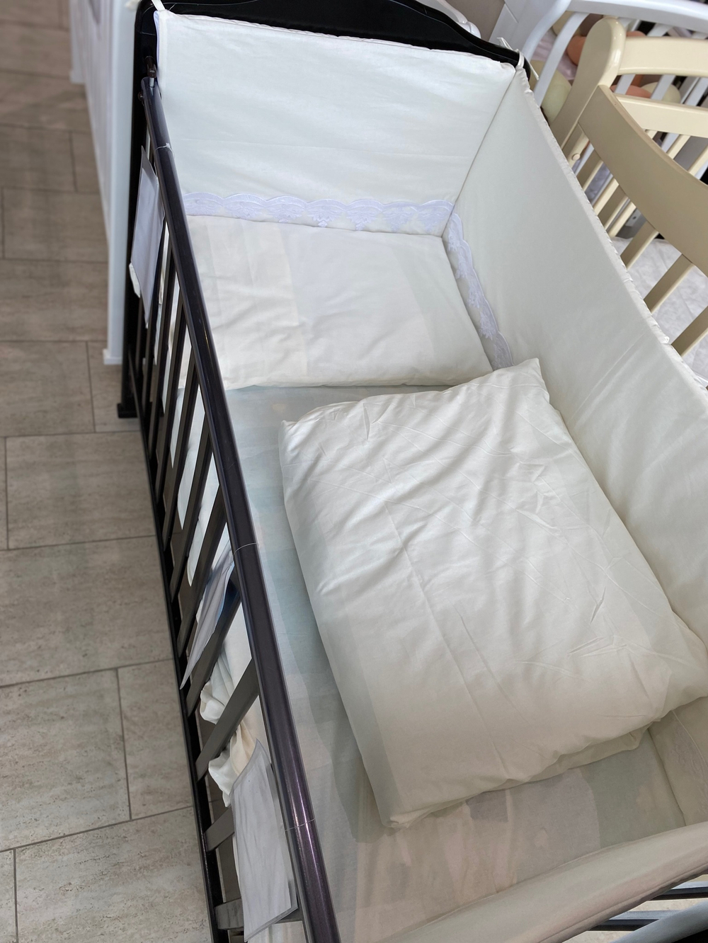 Комплект в кроватку 6-ти предметный "Нежность" с кружевом(бежевый цвет), поплин