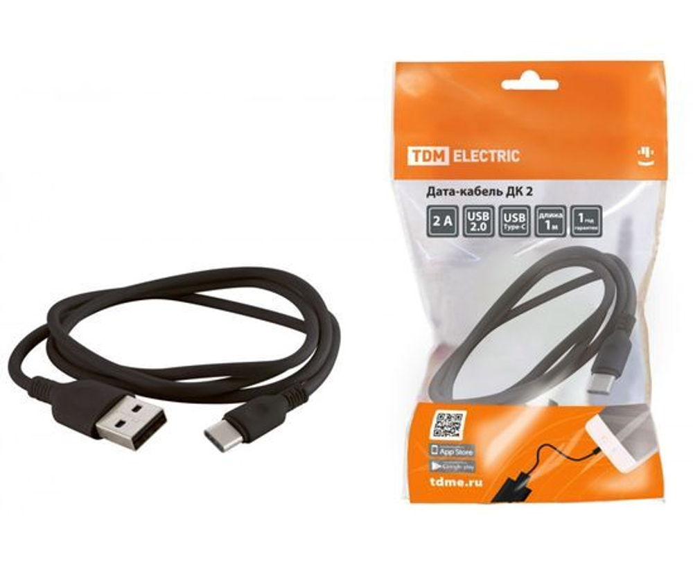 Дата-кабель, ДК 8, USB - USB Type-C, 1 м, тканевая оплетка, черный,, TDM SQ1810-0308