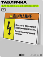 Табличка для обеспечения безопасности "Внимание опасность поражения электрическим током. Только уполномоченный персонал.", для производства, предприятия, 40х30 см, Silver Plane x Айдентика Технолоджи