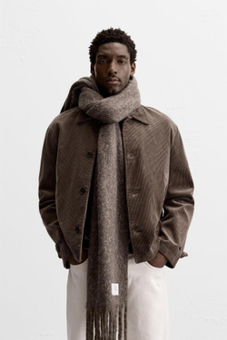 ZARA ШАРФ ИЗ РЕЛЬЕФНОЙ ТКАНИ, ТЕМНО-КОРИЧНЕВЫЙ