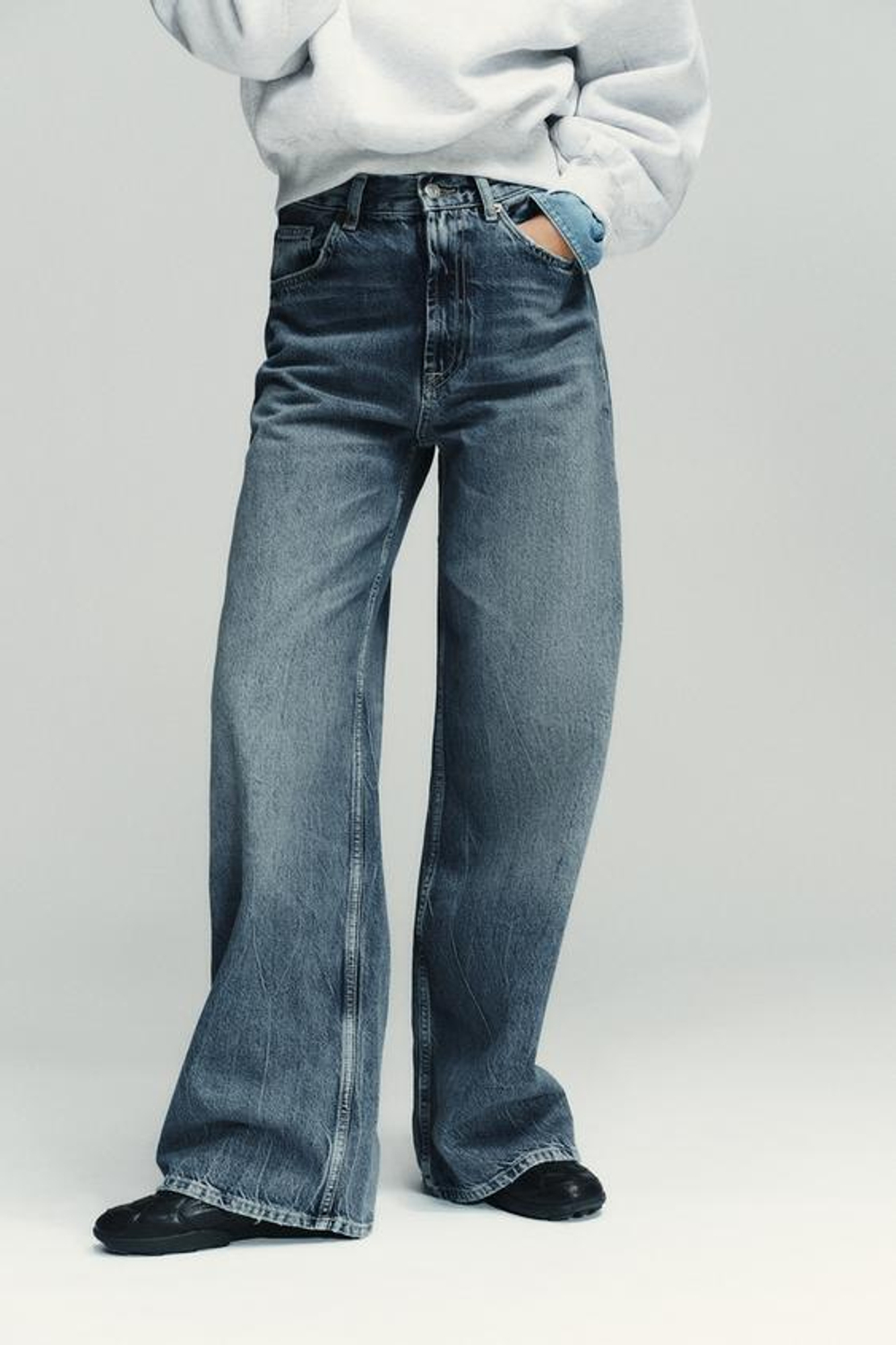 ZARA ДЖИНСЫ TRF EXTRA WIDE LEG С ВЫСОКОЙ ПОСАДКОЙ, ИНДИГО