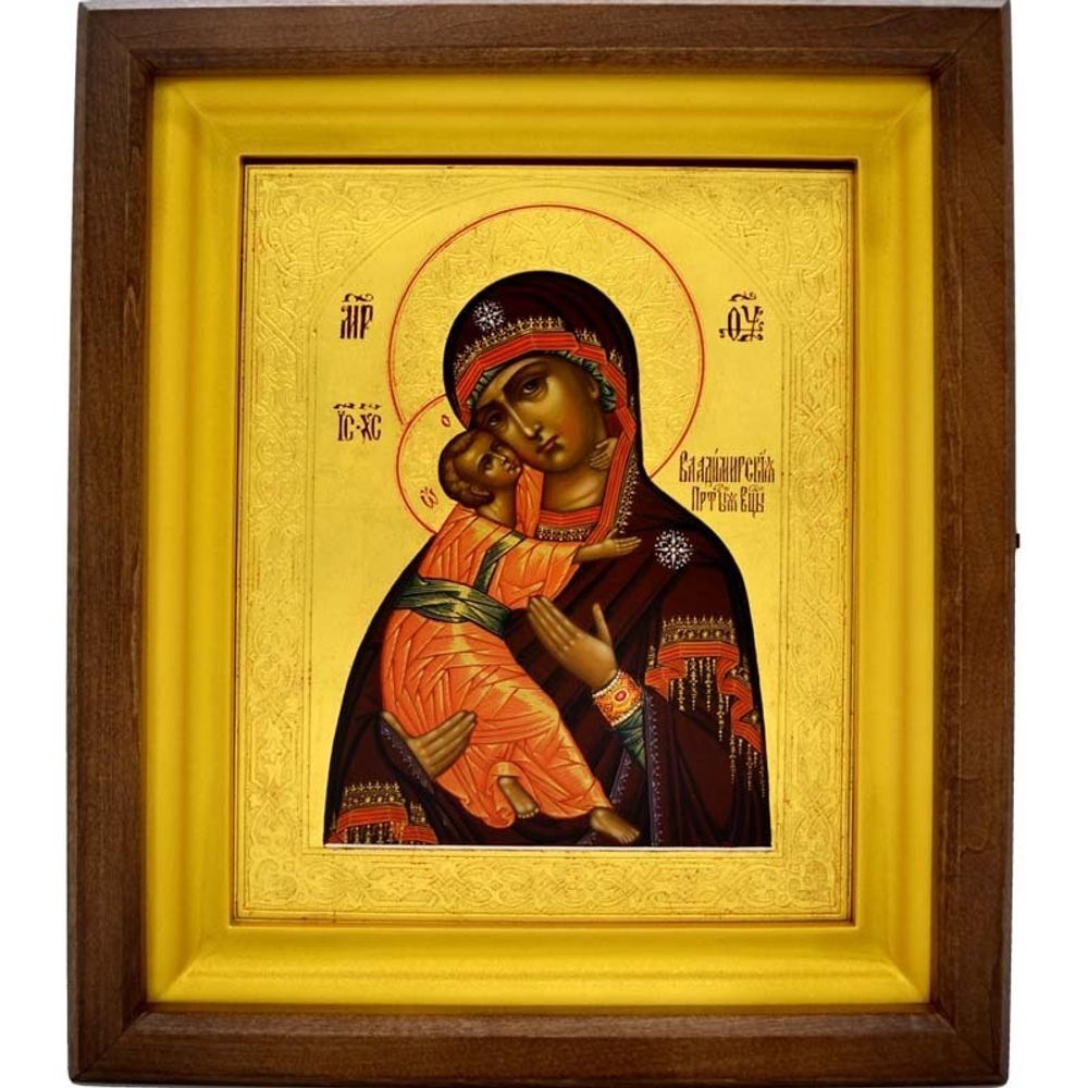 Владимирская Божия Матерь. Писанная на сусальном золоте икона.