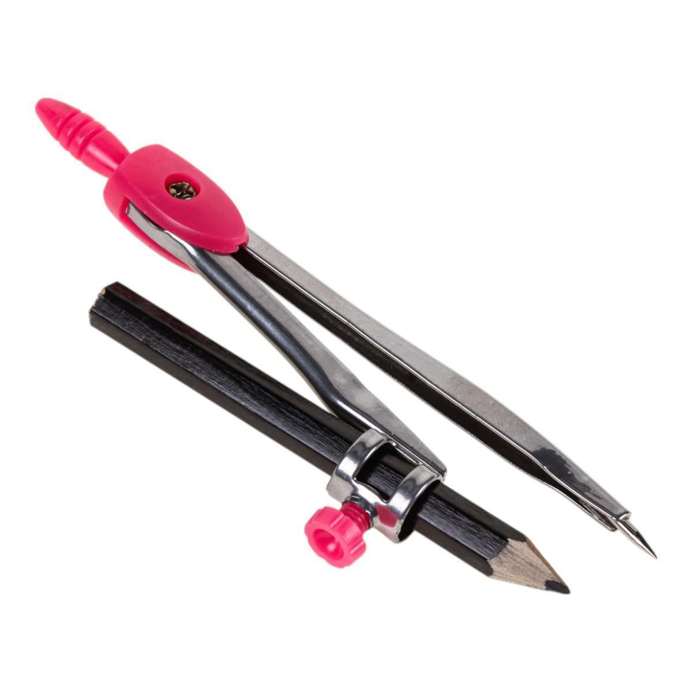 Циркуль мет. под карандаш с запасным карандашом, пласт.футляр, 4 цвета микс