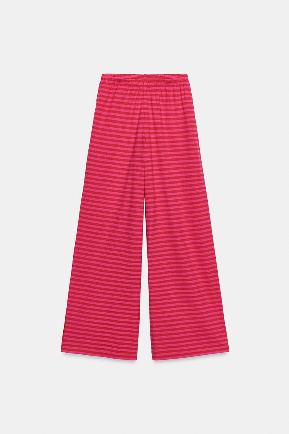 ZARA БРЮКИ В ПОЛОСКУ ИЗ ХЛОПКА И ЛЬНА, РОЗОВЫЙ/ЛИЛОВЫЙ