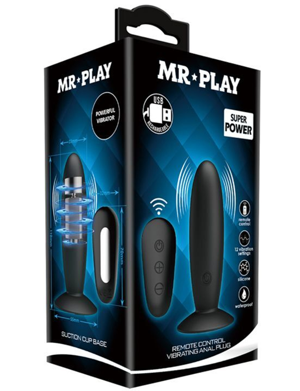 Черная анальная вибропробка Mr.Play с пультом - 11 см. (Цвет: черный)