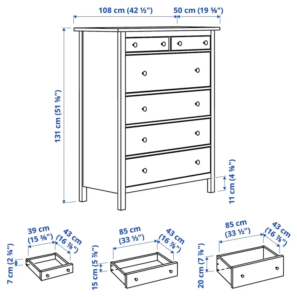 Комод с 6 ящиками - IKEA HEMNES, 108x131 см, белый, ХЕМНЭС ИКЕА