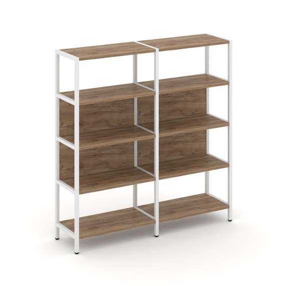 Shelf System Двухсекционный стеллаж четырехярусный SN.STM-421 Дуб Табак/Металл Белый 1590*400*1613