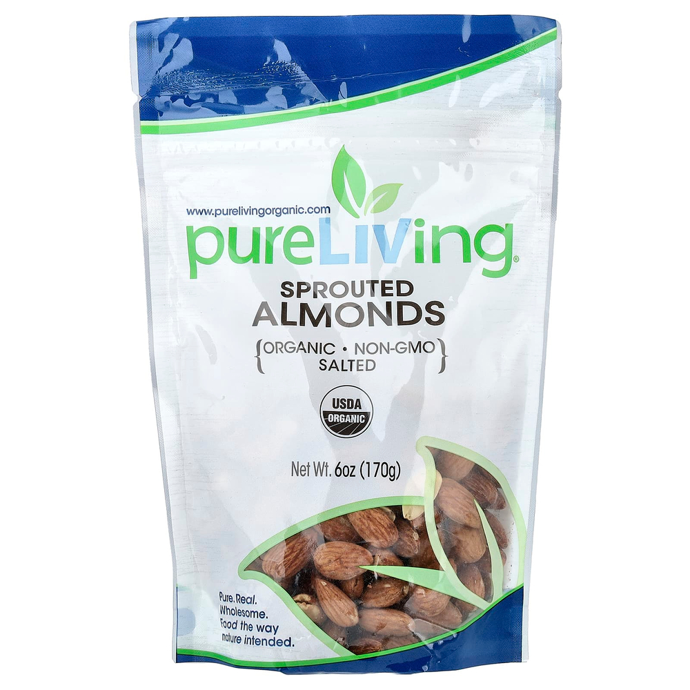 Pure Living, органический пророщенный миндаль, с солью, 170 г (6 унций)