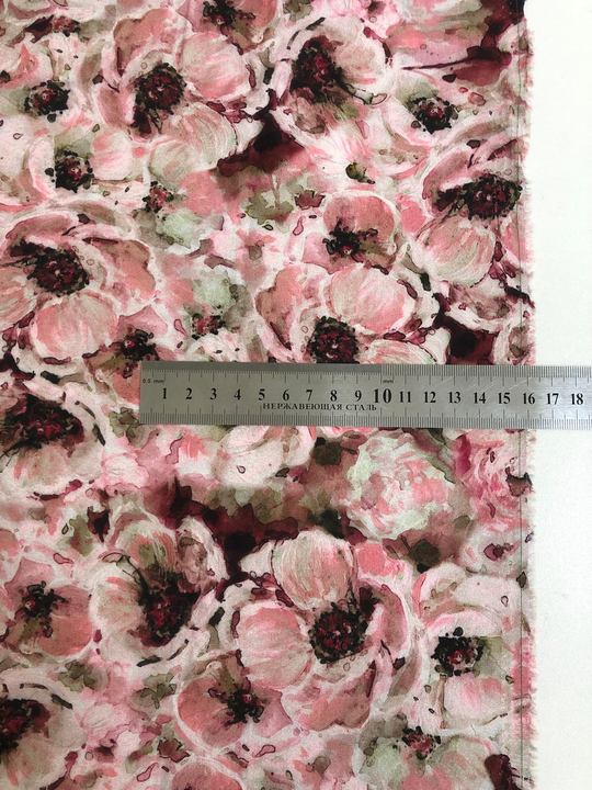 Штапель принт акварель розовый/беж