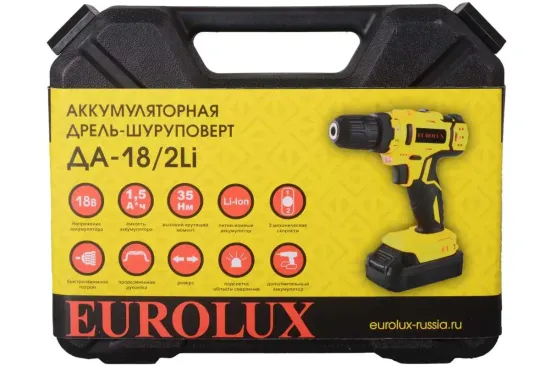Аккумуляторная дрель-шуруповерт EUROLUX ДА-18/2Li