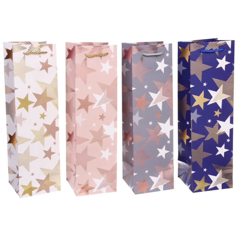 Пакет под бутылку «Волшебные звезды» 11*38*11 см, микс
