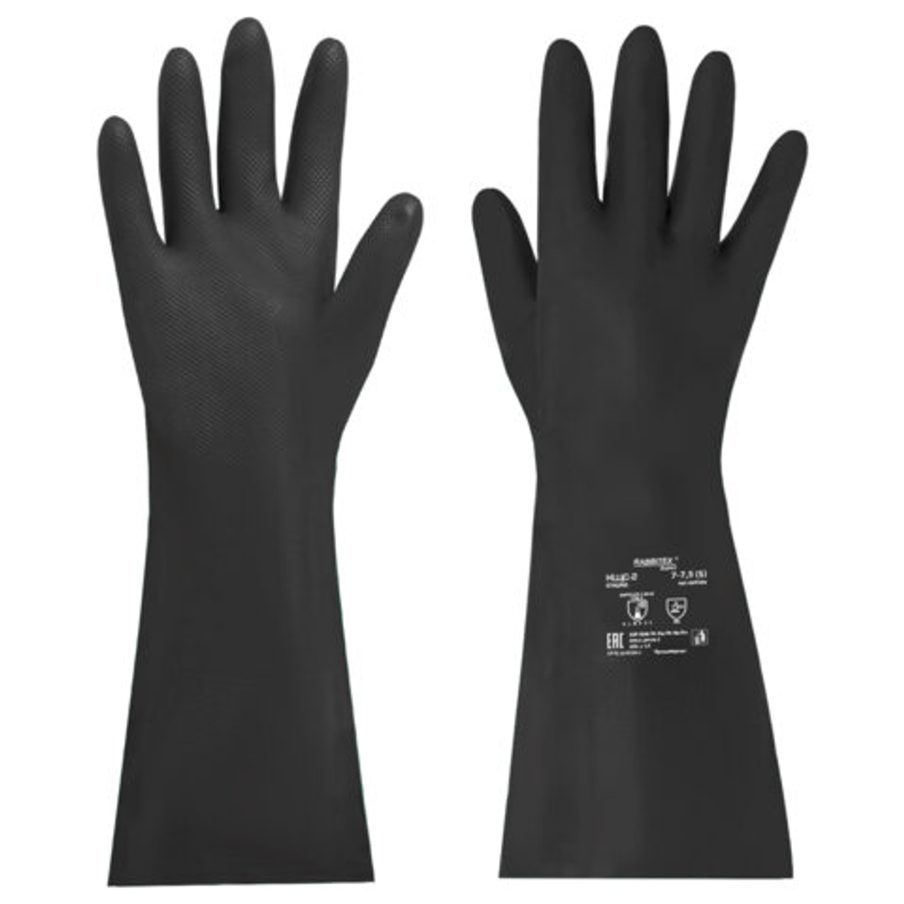 Перчатки латексные КЩС-2 STRONG химически устойчивые, тактильные, чёрные, размер 7-7,5, S (малый), RABBITEX (РАББИТЕКС) EXPERT