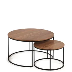 Набор из 2 столиков Yoana Ø80 и Ø50 см, орех
