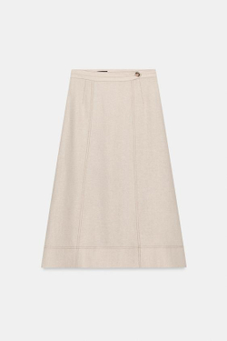 ZARA ЛЬНЯНАЯ ЮБКА НА ЗАПÁХЕ СО СТРОЧКОЙ, СВЕТЛО-БЕЖЕВЫЙ