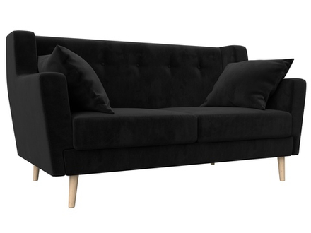 Диван кухонный прямой Брайтон 2, SEVEN 35 черный, Велюр, 108921